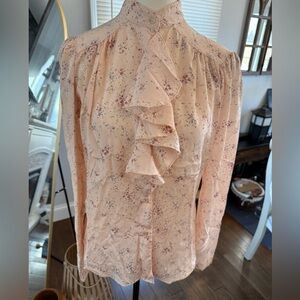 Vintage Langtry Beautiful Floral Ruffle Blouse - Peach Pink size 9/10